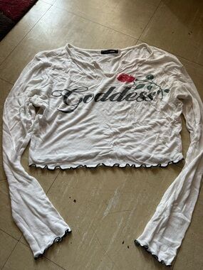 White Ribbed Long-Sleeve Cropped Tee